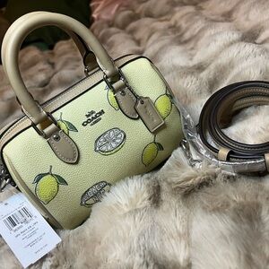 NWT  Coach Mini Rowan Crossbody in lemon w real crossgrain leather (Retail $328)